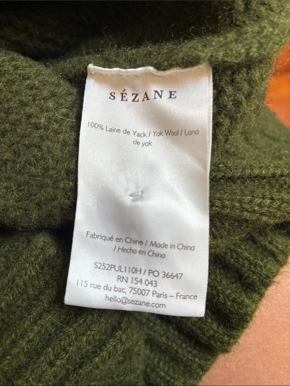 La Maille Sezane Women’s Olive Green Button-Sleeve Crewneck Sweater - Picture 6 of 7